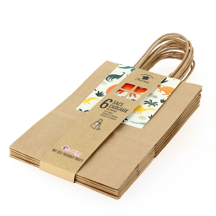BSITSSS 12 Sacchetti Regalo Di Carta A Tema Dinosauri - 24x13x8 Cm Con 12 Adesivi - Per Compleanni Bambini, Feste, Matrimoni, Confezioni Regalo E Bomboniere