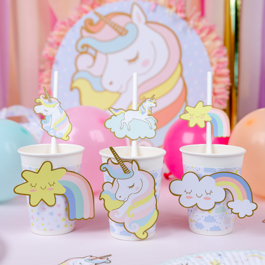 6 tazze Unicorno - Riciclabili per il compleanno del tuo bambino