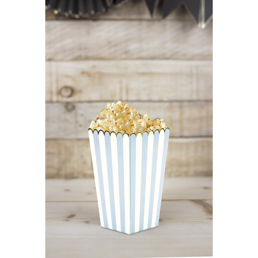8 Contenitori per popcorn Celeste/Bianco/Oro per il compleanno del tuo  bambino - Annikids