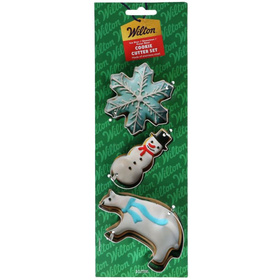 Juego de 3 cortadores de galletas de copo de nieve, muñeco de nieve y oso polar - Wilton