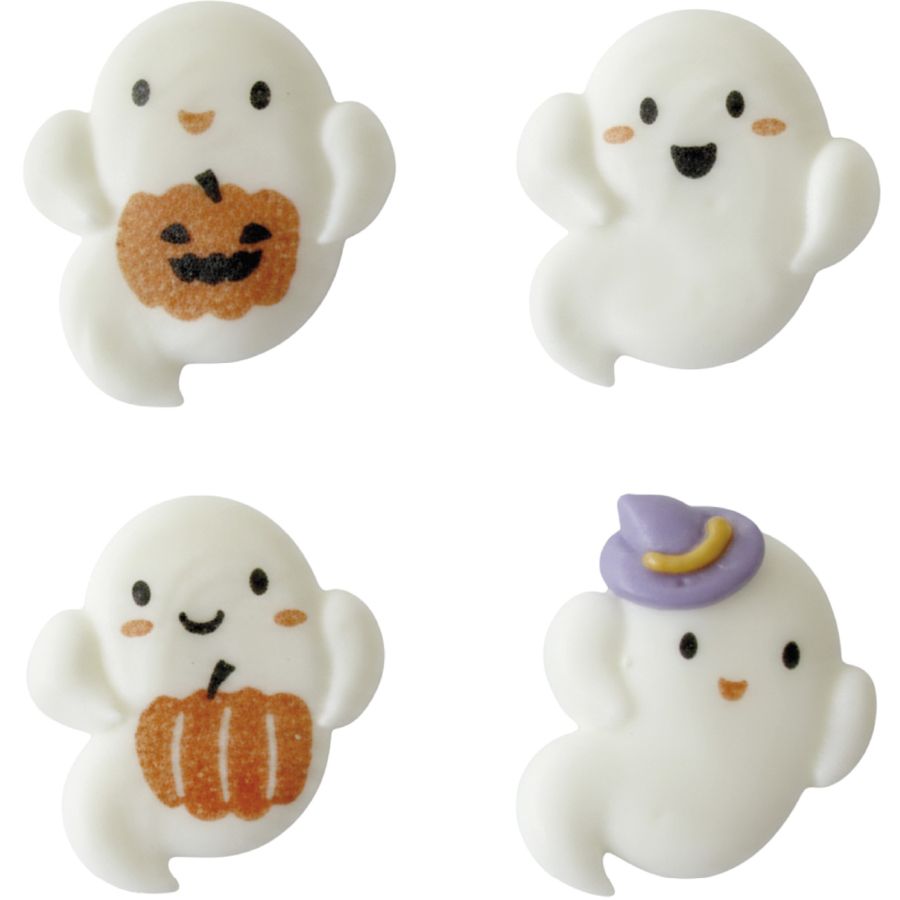 4 decorazioni di Halloween a forma di fantasma, realizzate con lo zucchero