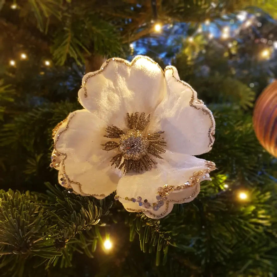 Rosa su clip glitterata - Velluto - Bianco