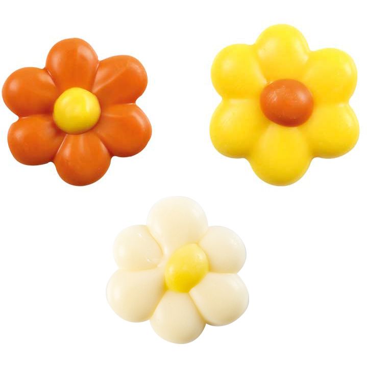 3 Fiori con Cuore (2 cm) - Cioccolato Bianco