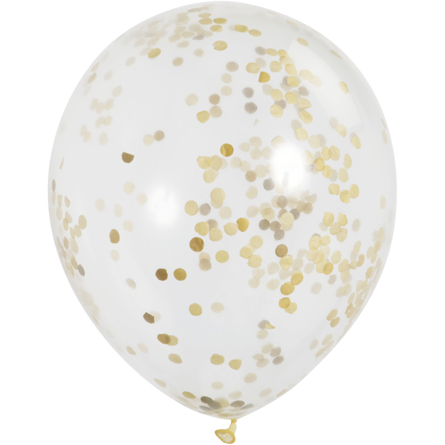 6 Palloncini trasparenti e coriandoli oro per il compleanno del
