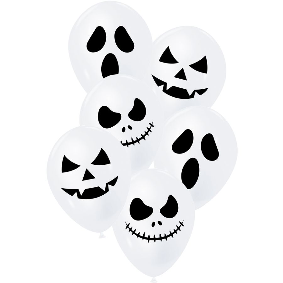 6 Palloncini bianchi facce di Halloween - Annikids