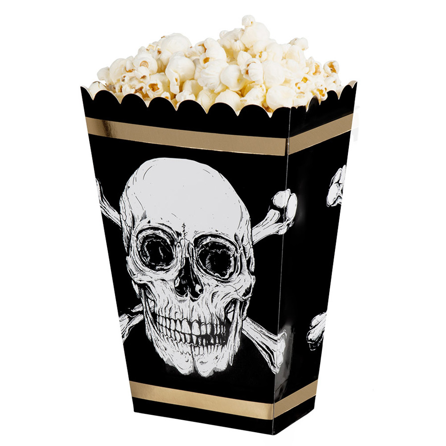 4 Contenitori per popcorn - Pirata Nero/Oro per il compleanno del