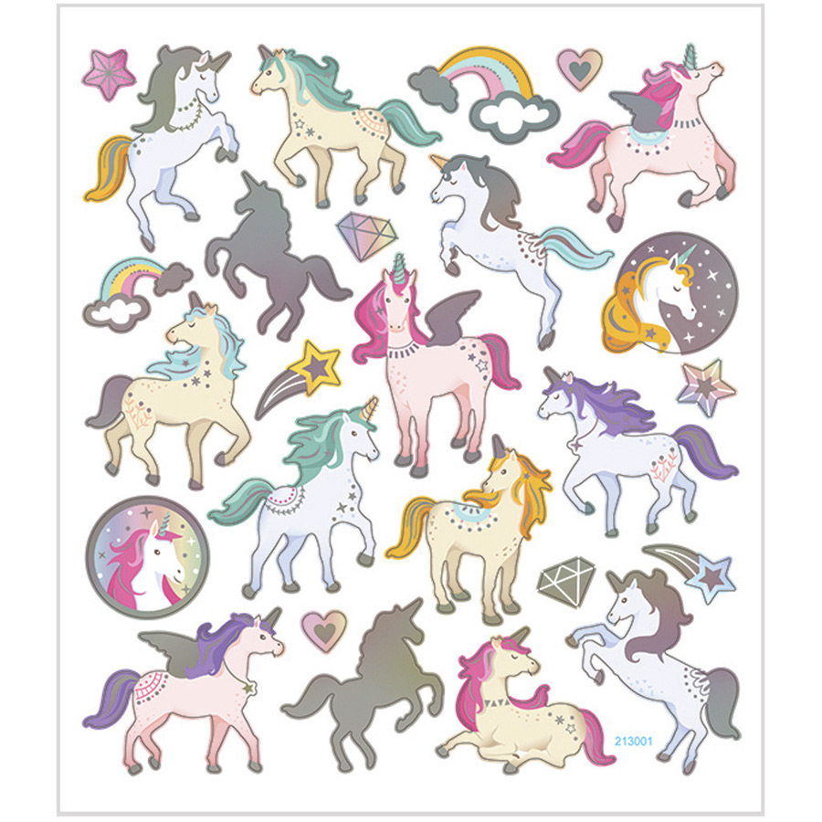 Foglio 27 Adesivi Unicorni per il compleanno del tuo bambino