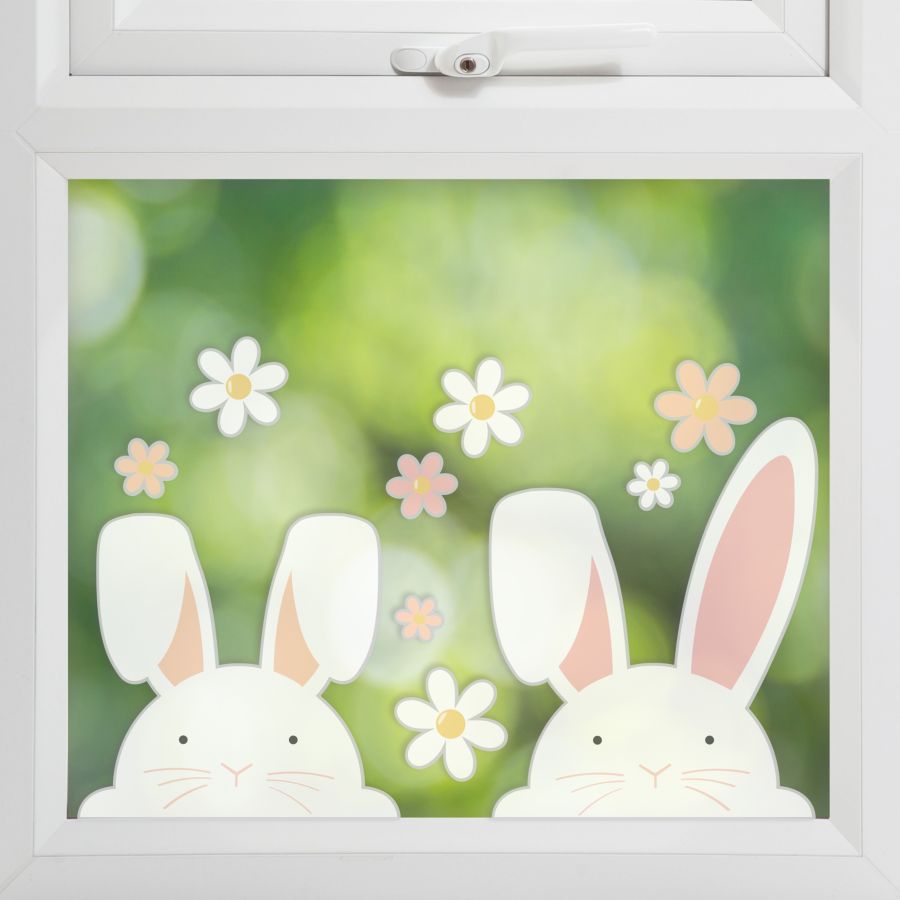 6 Adesivi Per Finestre Pasquali – Conigli E Farfalle In PVC, Elettrostatici, Riutilizzabili, 20x30 Cm