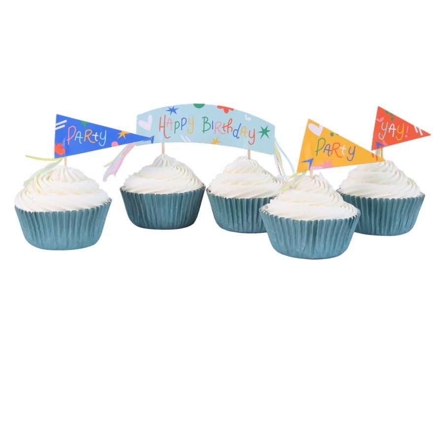 Kit di 24 piatti e decorazioni per cupcake - Happy Birthday per il  compleanno del tuo bambino - Annikids