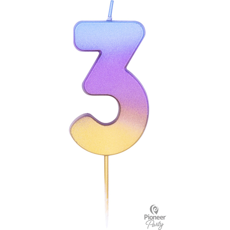 Candelina Arcobaleno Sfumato - Numero 3 per il compleanno del tuo bambino -  Annikids
