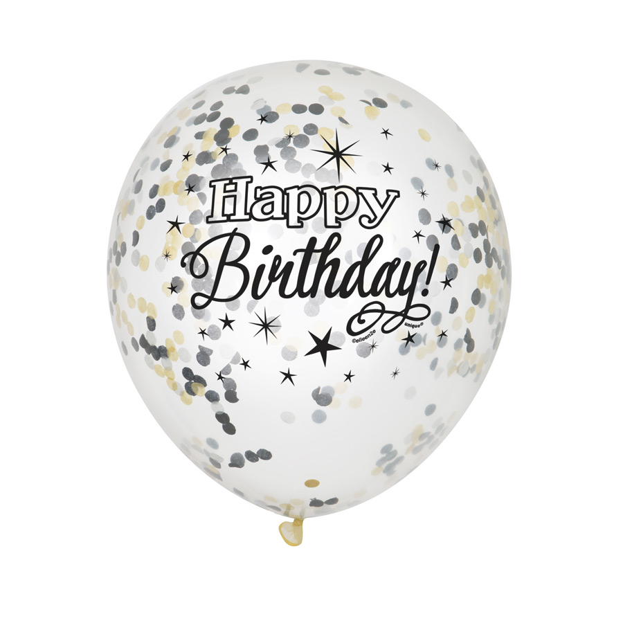 6 Palloncini Happy Birthday nero e coriandoli oro/argento per il compleanno  del tuo bambino - Annikids