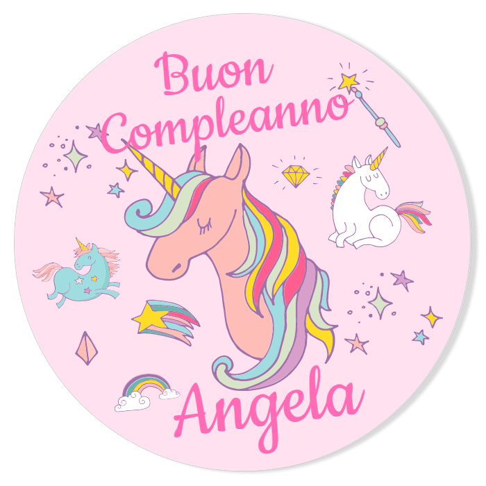 Fotocroc rotonda da personalizzare - Arcobaleno Unicorno rosa per il  compleanno del tuo bambino - Annikids