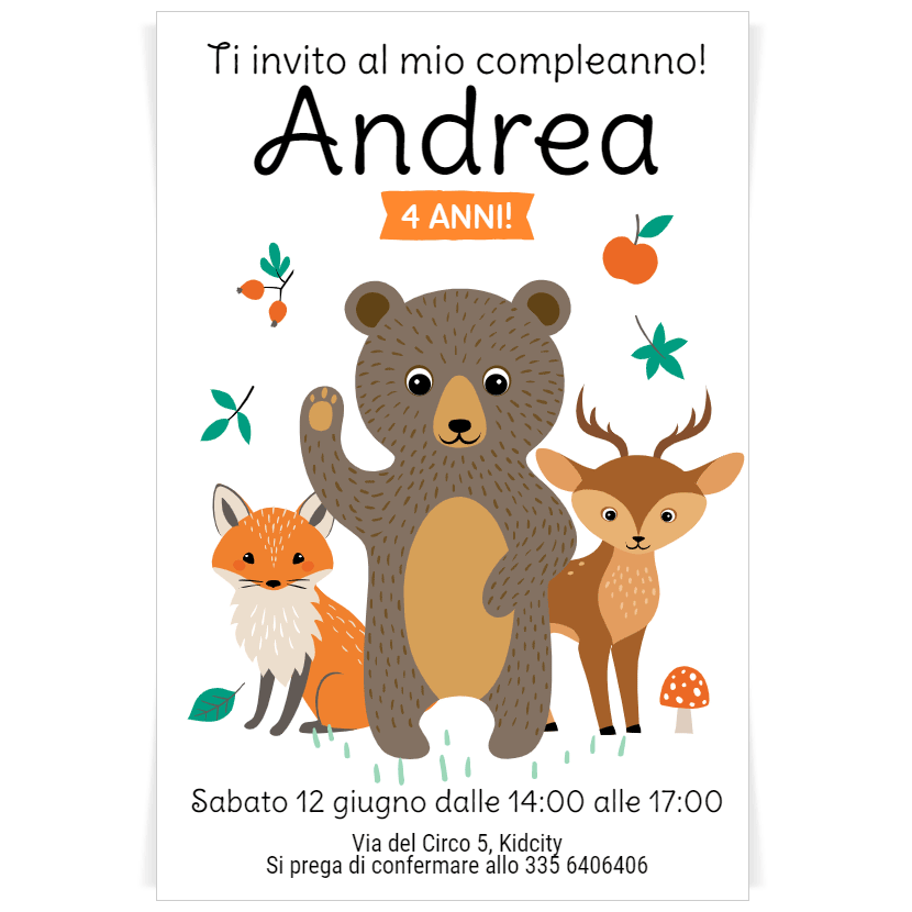 Invito da personalizzare - Animali della Foresta per il compleanno del tuo  bambino - Annikids