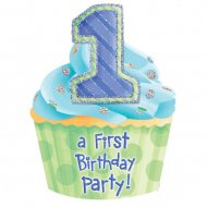 8 Inviti First Birthday Azzurro