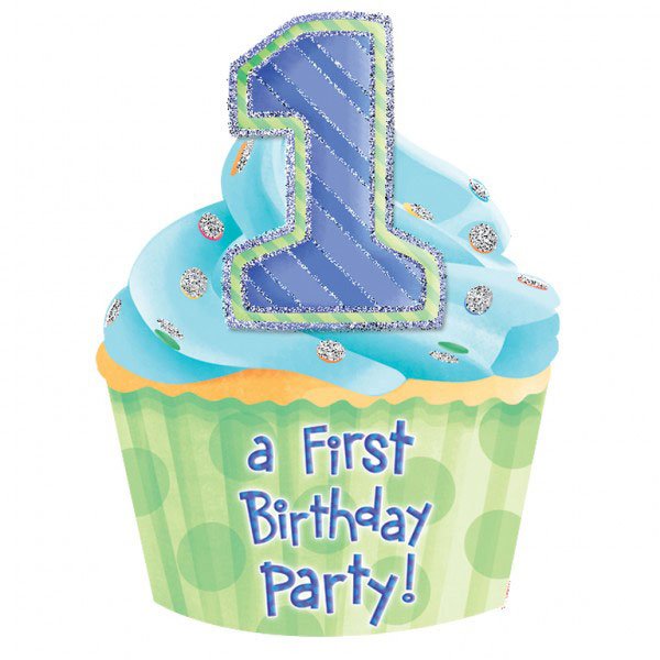 8 Inviti First Birthday Azzurro 