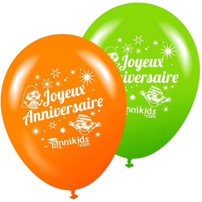 8 Palloncini Annikids Buon Compleanno Verde-Arancione 