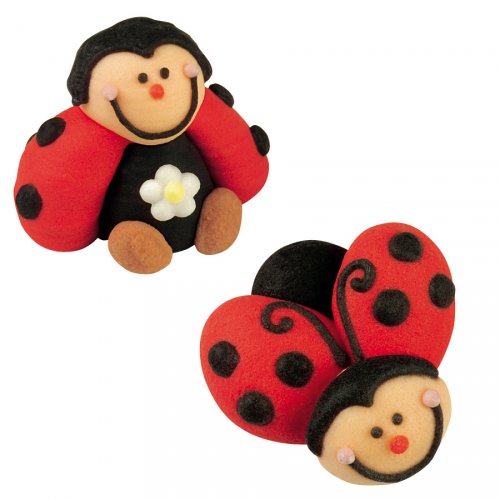 2 Coccinelle 3D  +  2 Coccinelle piatte in pasta di zucchero 