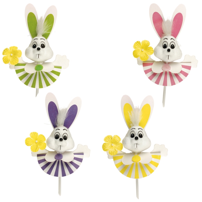 4 allegri coniglietti di Pasqua su stelo 