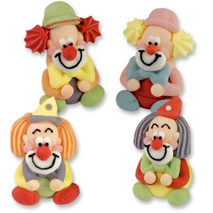 4 clown seduti in zucchero 3D
