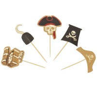 Contiene : 1 x 10 Cake Toppers Pirata Nero/Oro