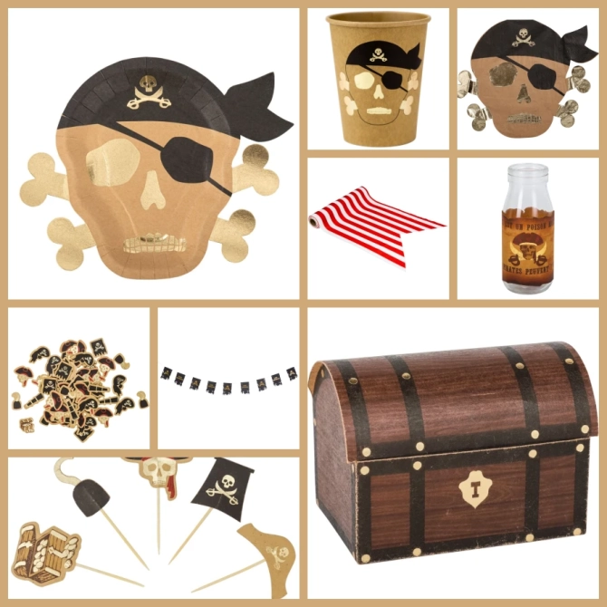Maxi Party Box Pirata Kraft Nero / oro 