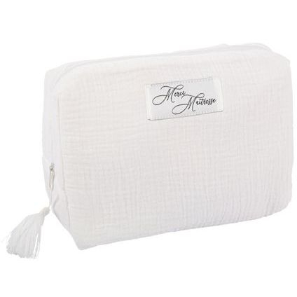 Merci maitresse astuccio di cotone bianco con pompon 