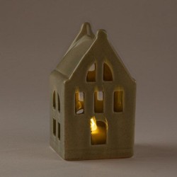 Casetta in ceramica grigio-verde con led - 10, 5 cm. n1