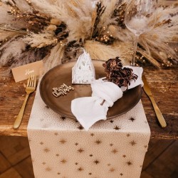 Runner da tavola in velluto con stelle scintillanti - Crema e oro. n°1
