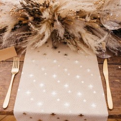 Runner da tavola in velluto con stelle scintillanti - Crema e oro. n°2