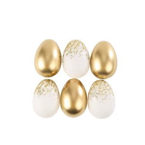 6 Uova di Pasqua bianche, oro e glitter oro