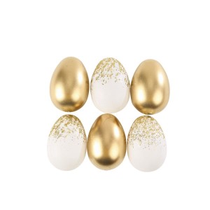 6 Uova di Pasqua bianche, oro e glitterate oro