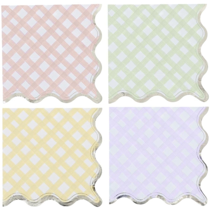 16 Tovaglioli Vichy Lilla,  Rosa,  Giallo,  Verde 