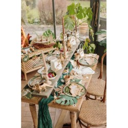 Set di 4 foglie tropicali - Velluto verde e glitter oro. n3