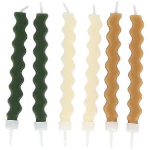 6 candele Zig-Zag Beige, Cammello e Verde 8,5 cm