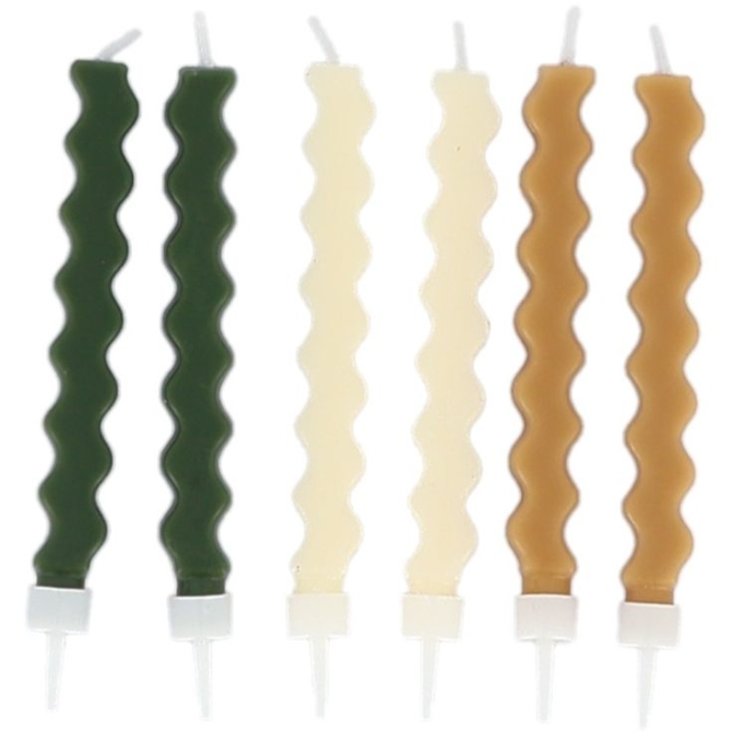 6 candele Zig-Zag Beige,  Cammello e Verde 8, 5 cm 