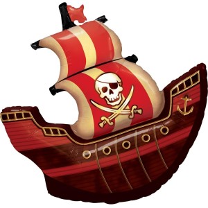 Palloncino in foil a elio a forma di nave pirata rossa e nera - 70x85 cm