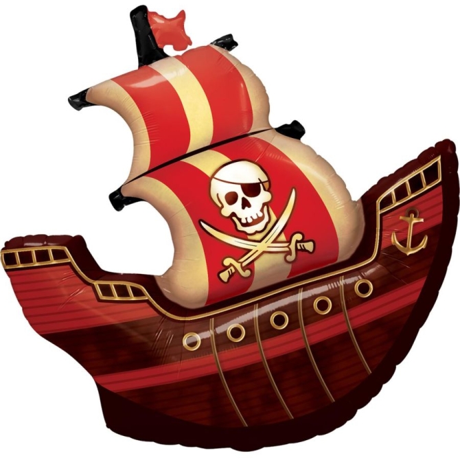 Palloncino in foil a elio a forma di nave pirata rossa e nera - 70x85 cm 