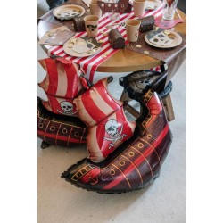 Palloncino in foil a elio a forma di nave pirata rossa e nera - 70x85 cm. n1