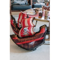 Palloncino in foil a elio a forma di nave pirata rossa e nera - 70x85 cm. n2