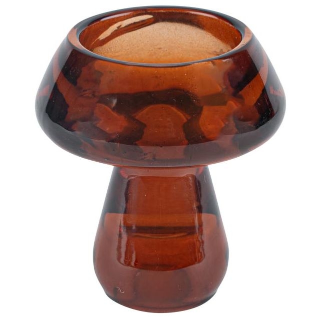 Portacandele a forma di fungo doppio in vetro moka - 7, 3 cm 