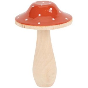 Fungo rotondo a pois in terracotta e legno laccato bianco - 9 cm