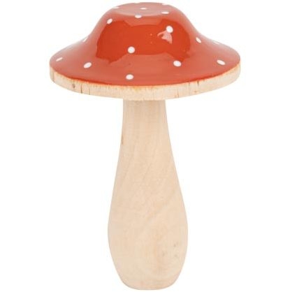 Fungo rotondo a pois in terracotta e legno laccato bianco - 9 cm 