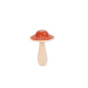 Fungo rotondo a pois in terracotta e legno laccato bianco - 9 cm