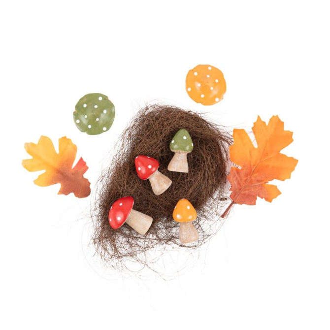 Assortimento di foglie d acero,  ramoscelli e funghi in resina 