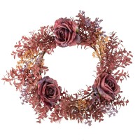 Corona di 3 rose e fogliame Witchyland -  50 cm