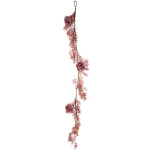 Ghirlanda Witchyland di 3 rose e fogliame - 1,50 m