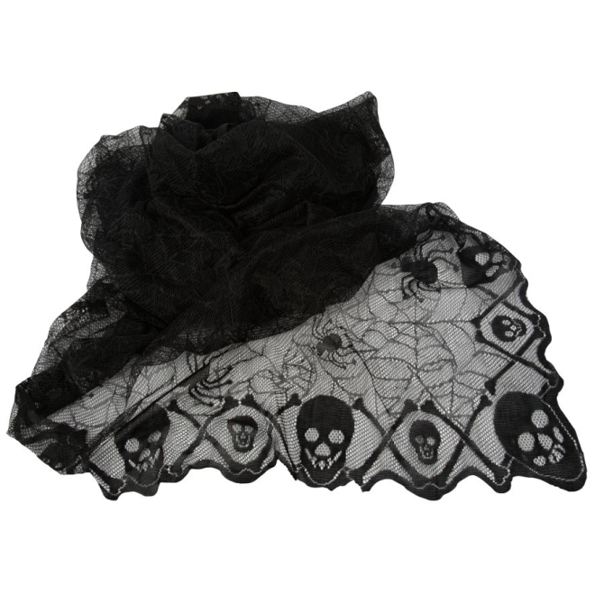 Tovaglia in pizzo nero con ragno e teschio - 1, 82 m 