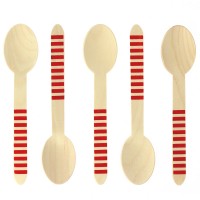10 Cucchiai di legno a righe rosse - Biodegradabile