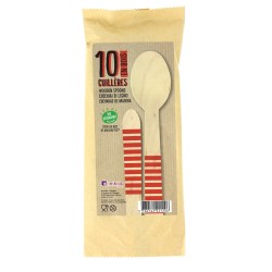 10 Cucchiai di legno a righe rosse - Biodegradabile. n1