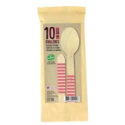 10 Cucchiai di legno a righe rosa - Biodegradabile. n°1